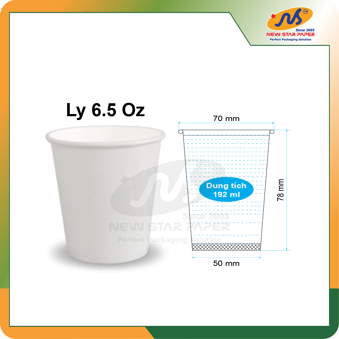 Ly giấy 6.5oz~192ml - Lốc 50 ly giấy trơn