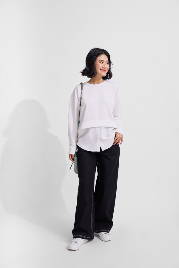 [NHẬP MÃ NOVFALAZSOCIAL02 GIẢM 40K ĐƠN 199K  ] Áo sweater Maybi suông thun phối lai sơmi