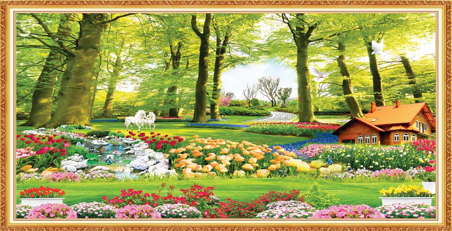 Tranh dán tường 3D Phòng Khách/Rừng Hoa, 408(Đã tích hợp sẵn keo)