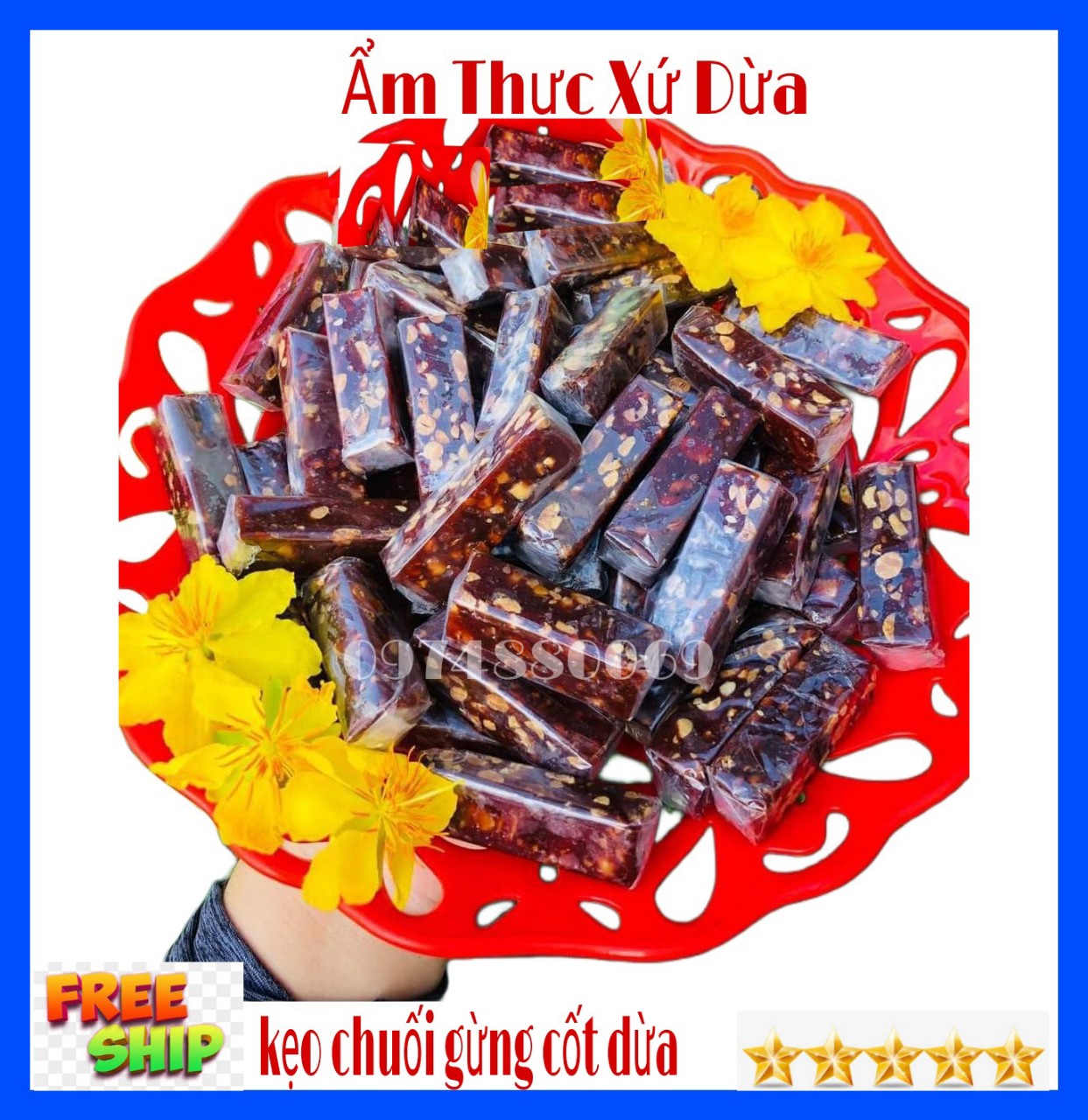 (FREESHIP) 1kg Kẹo chuối gừng cốt dừa Bến Tre