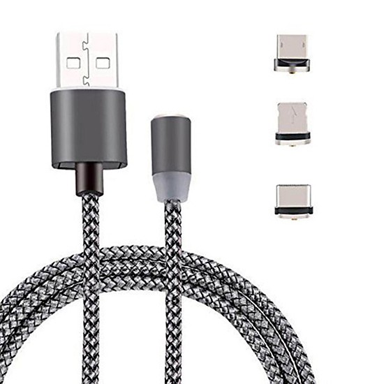 Cáp sạc nam châm 3 đầu (iPhone/MicroUSB/TypeC) xoay 360, Dây bọc dù - Beetech