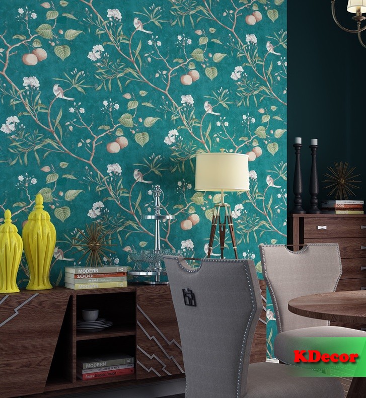 10m Giấy dán tường Cành lựu vintage có sẵn keo khổ 45cm