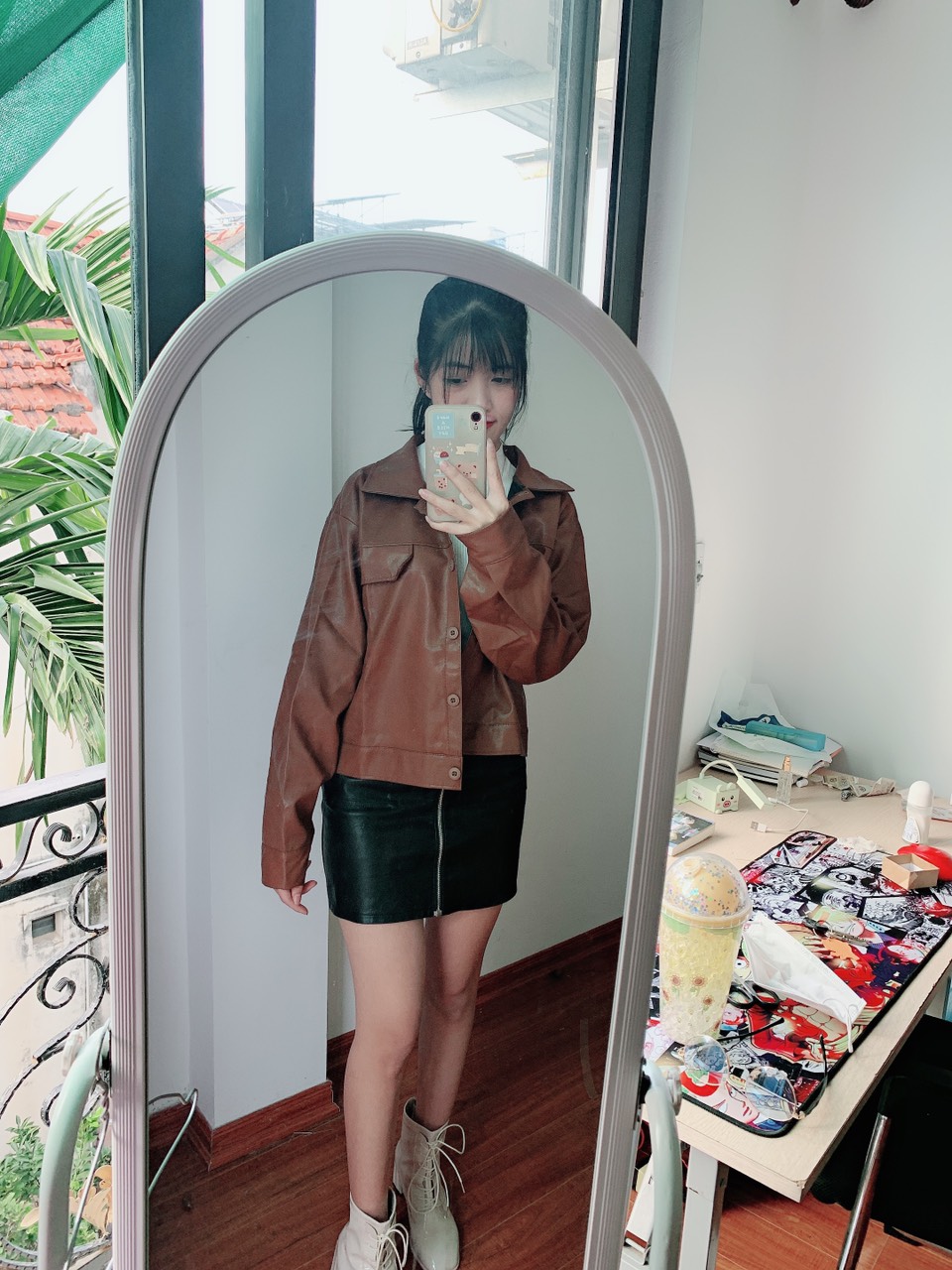 Áo khoác da nữ hot trend 2 màu nâu,đen(kèm ảnh thật+video)
