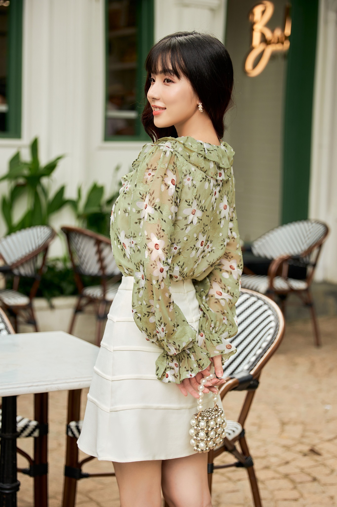 OLV - Áo Ruffle Blouse in Green