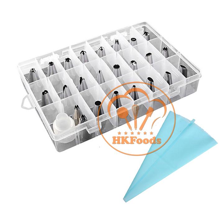 Bộ 24 đui kèm chốt + túi bóp kem silicon