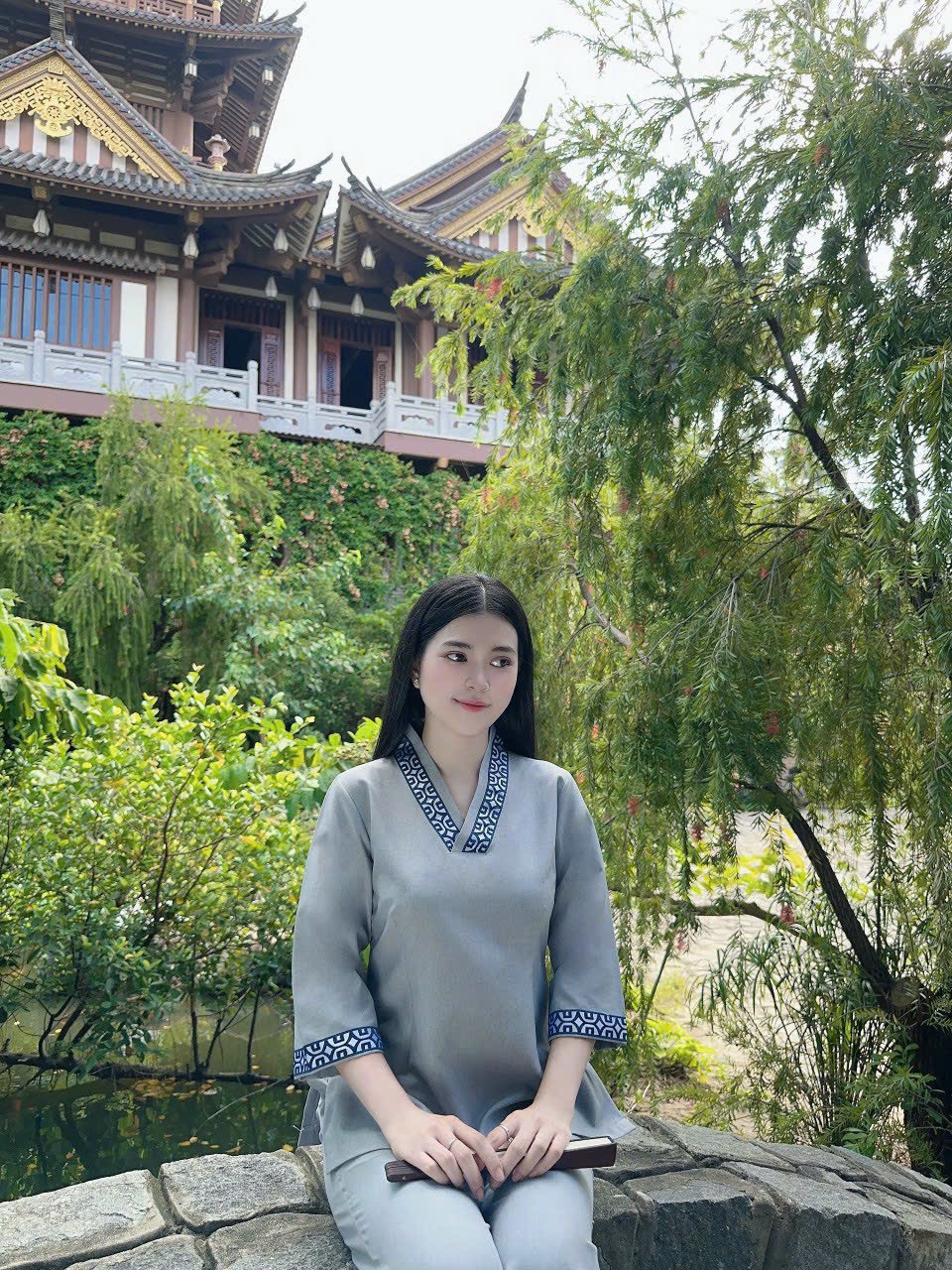 Đồ Lam Đi Chùa # Bộ Lụa Hàn sen 1 nút# Quần Áo Nữ Cao Cấp