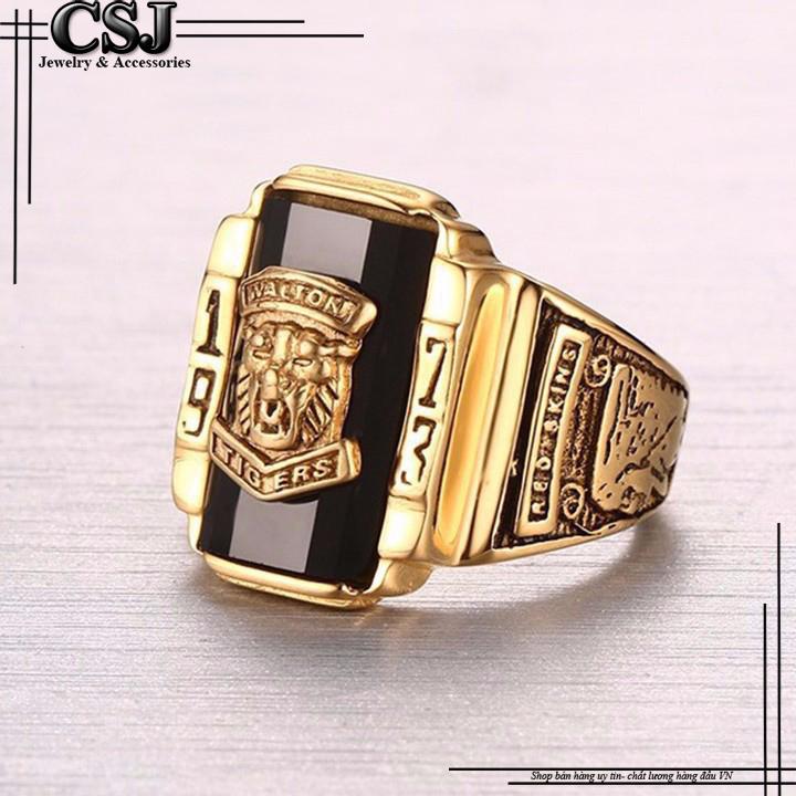 Nhẫn Waltor bạc Thái mạ vàng mặt đá cao cấp ( đen)