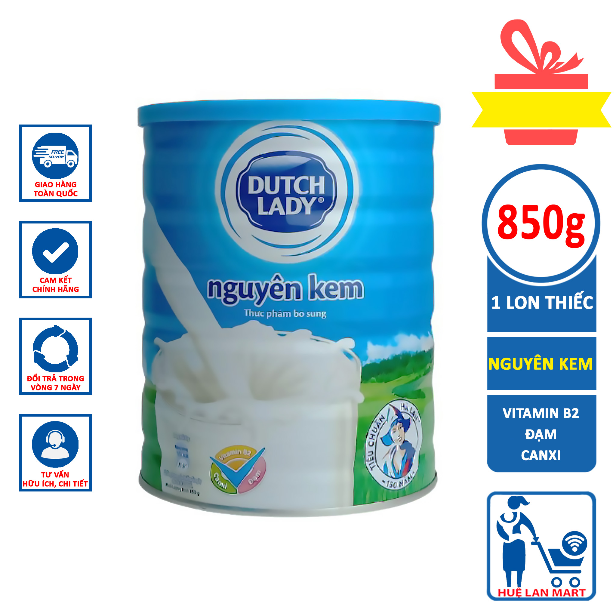 Sữa Bột Dutch Lady Nguyên Kem Hộp 850g (Thực phẩm bổ sung vi chất dinh dưỡng)
