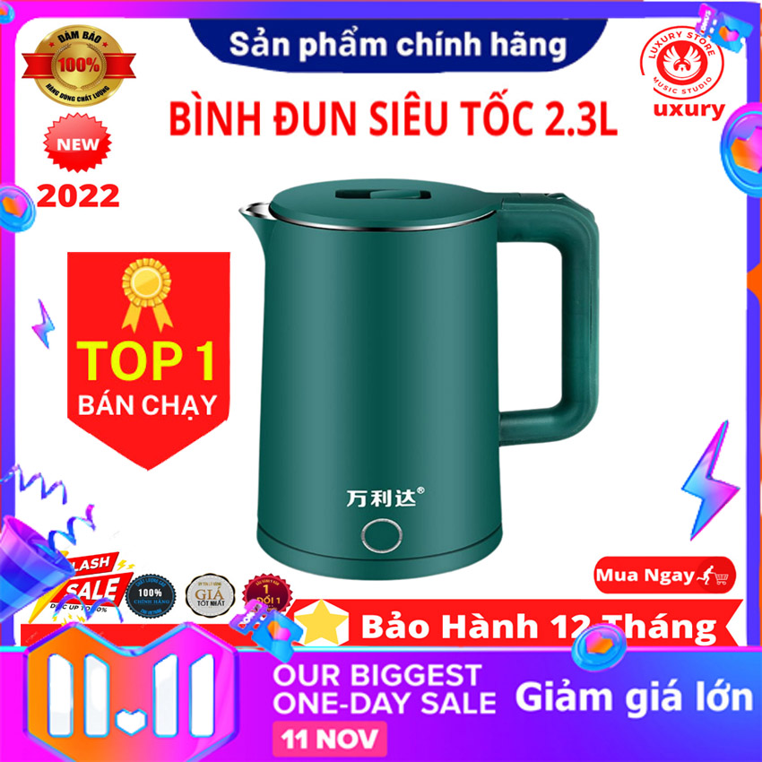 Ấm đun siêu tốc JIPLAI Thái Lan 2.3L cách nhiệt ấm đun nước siêu tốc Thái Lan Bình đun nước siêu tốc 2 lớp loại mới.