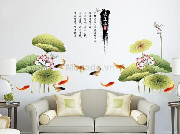 decal dán tường hoa sen lớn