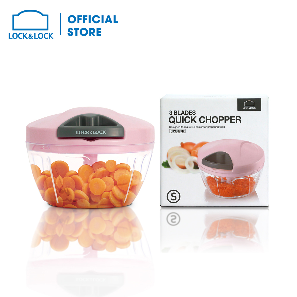 [Duy nhất 23.8 - Mua ngay] Dụng cụ băm rau củ/tỏi ớt bằng tay mini Lock&Lock CKS308PIK - Size S 400ml - Màu Hồng - 3 lưỡi dao thép không gỉ - Giới hạn 5 sản phẩm/khách hàng