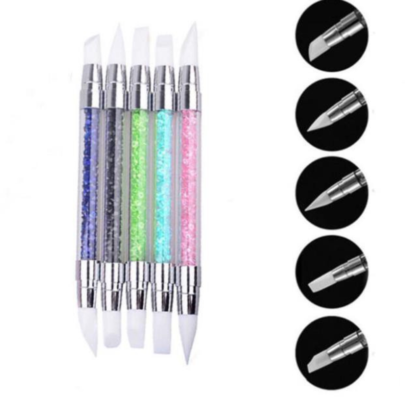 Phụ kiện học làm nail chất lượng, giá tốt - bút đẩy stick silicon 2 đầu, set bút silicon cán đá 2 đầu nặn hoa dán foi, bút silicon 2 đầu miết sticker, nặn gel làm hoa,phụ kiện nail giá sỉ