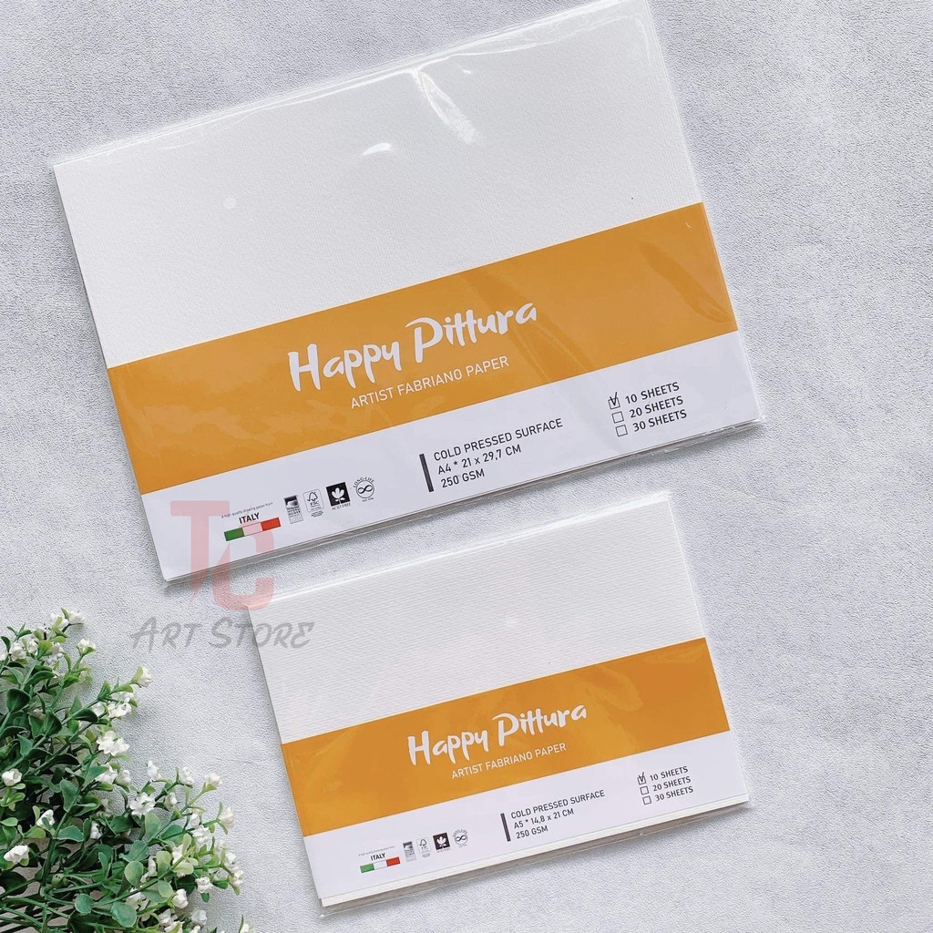 TEL Giấy Vẽ Màu Nước Happy Pittura A5 A4 A3 Set 10 Tờ 250gsm