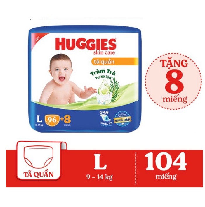 Bỉm / Tã quần Huggies size L104  - mẫu mới Skin Care  mỏng 2mm