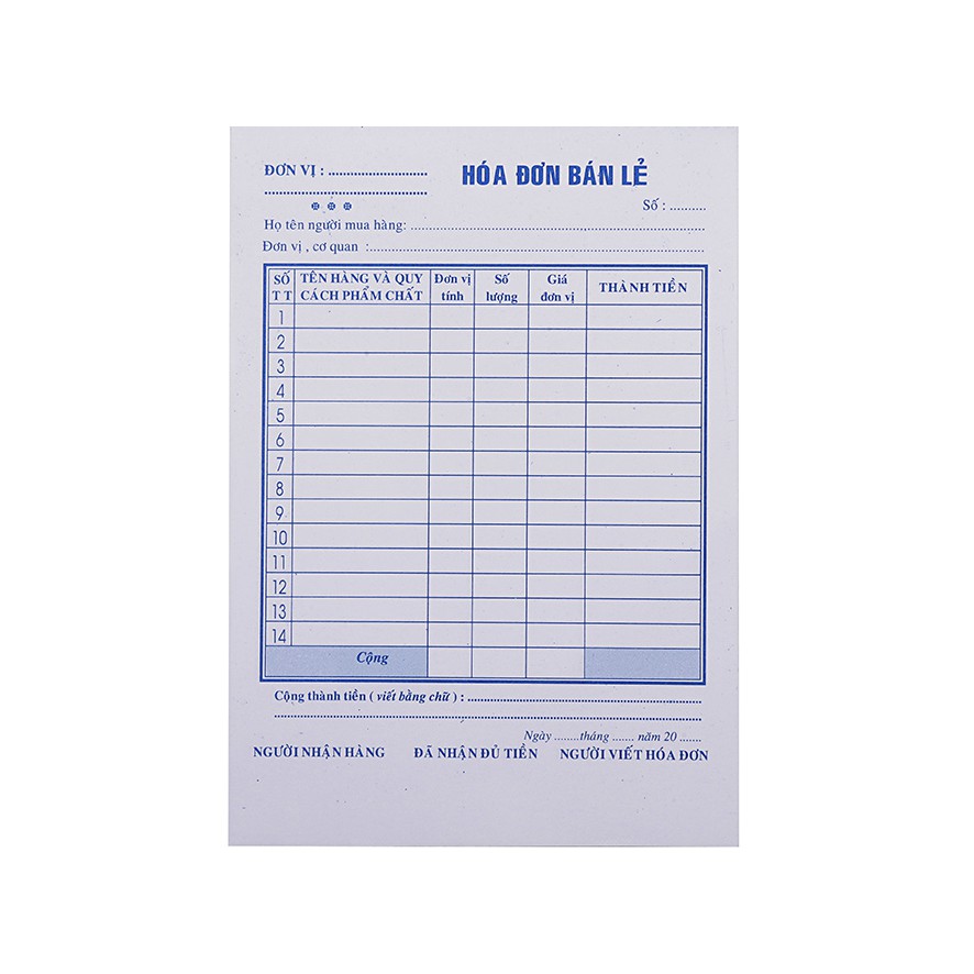 [HCM]Lốc 10 cuốn hóa đơn bán lẻ 1 liên