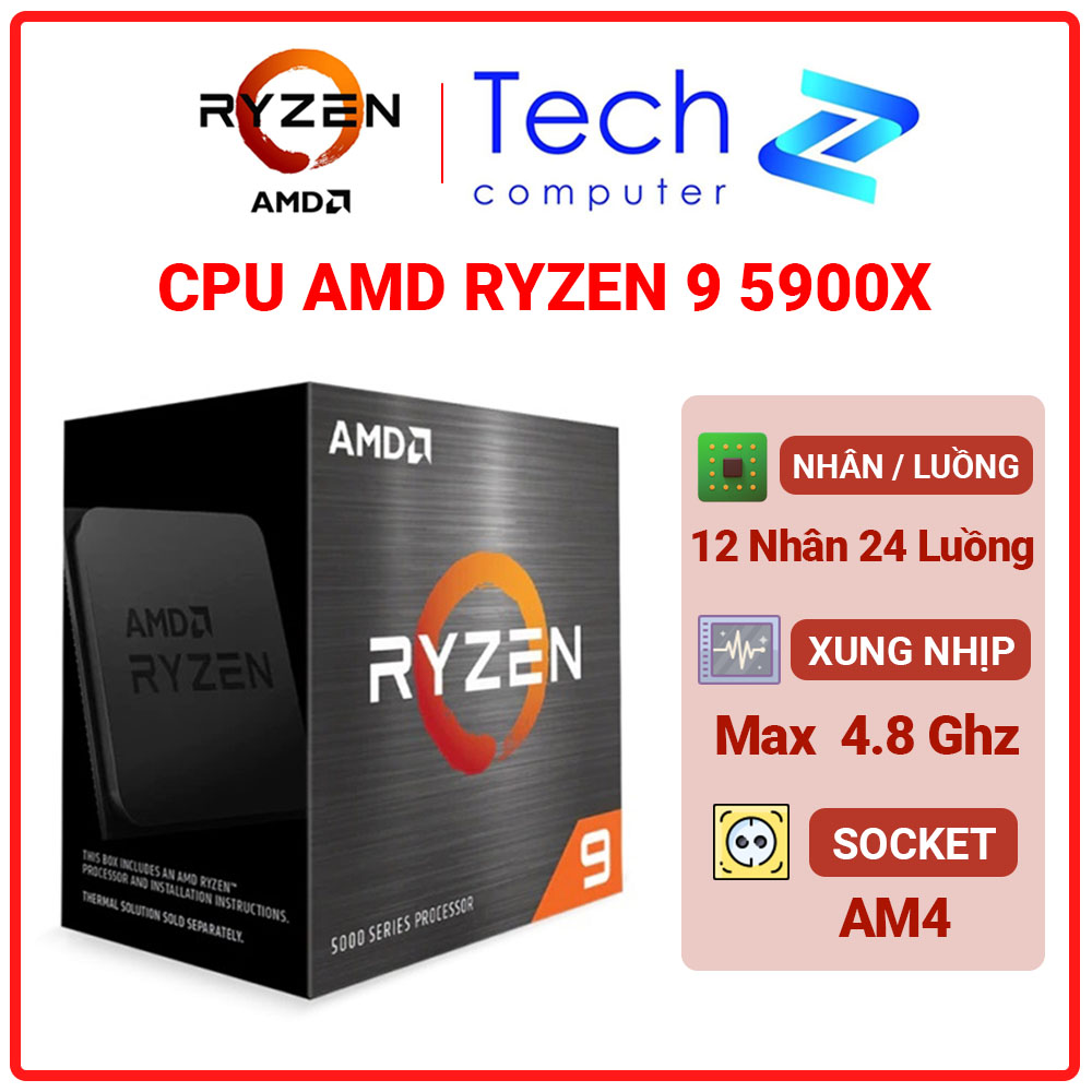 Cpu amd ryzen 9 5900x (3.7 ghz upto 4.8ghz / 70mb / 12 cores, 24 threads / 105w / socket am4)
