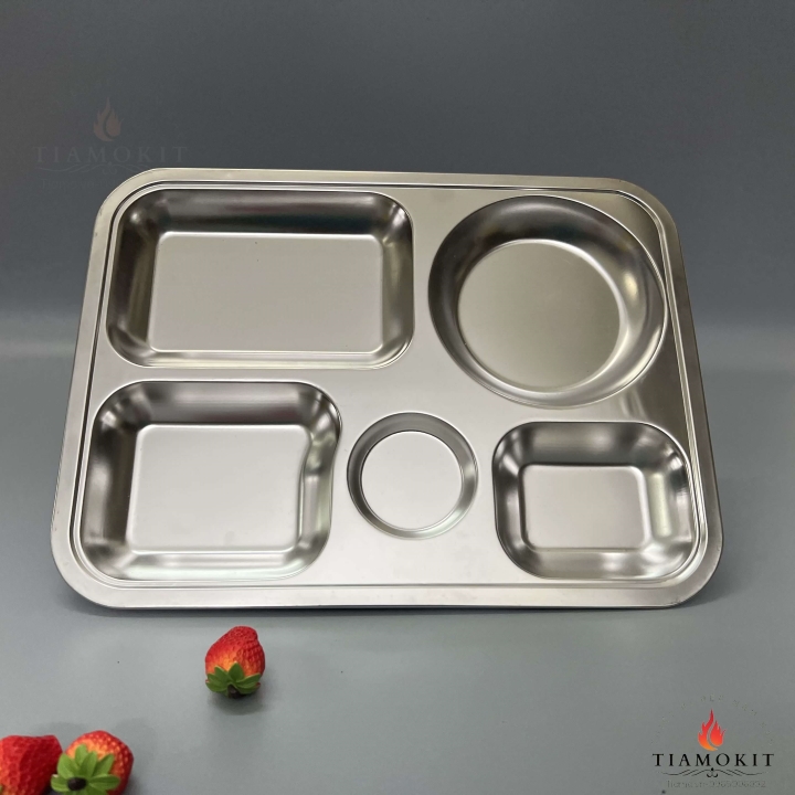 Khay inox chia cơm 5 ngăn lớn sus 201