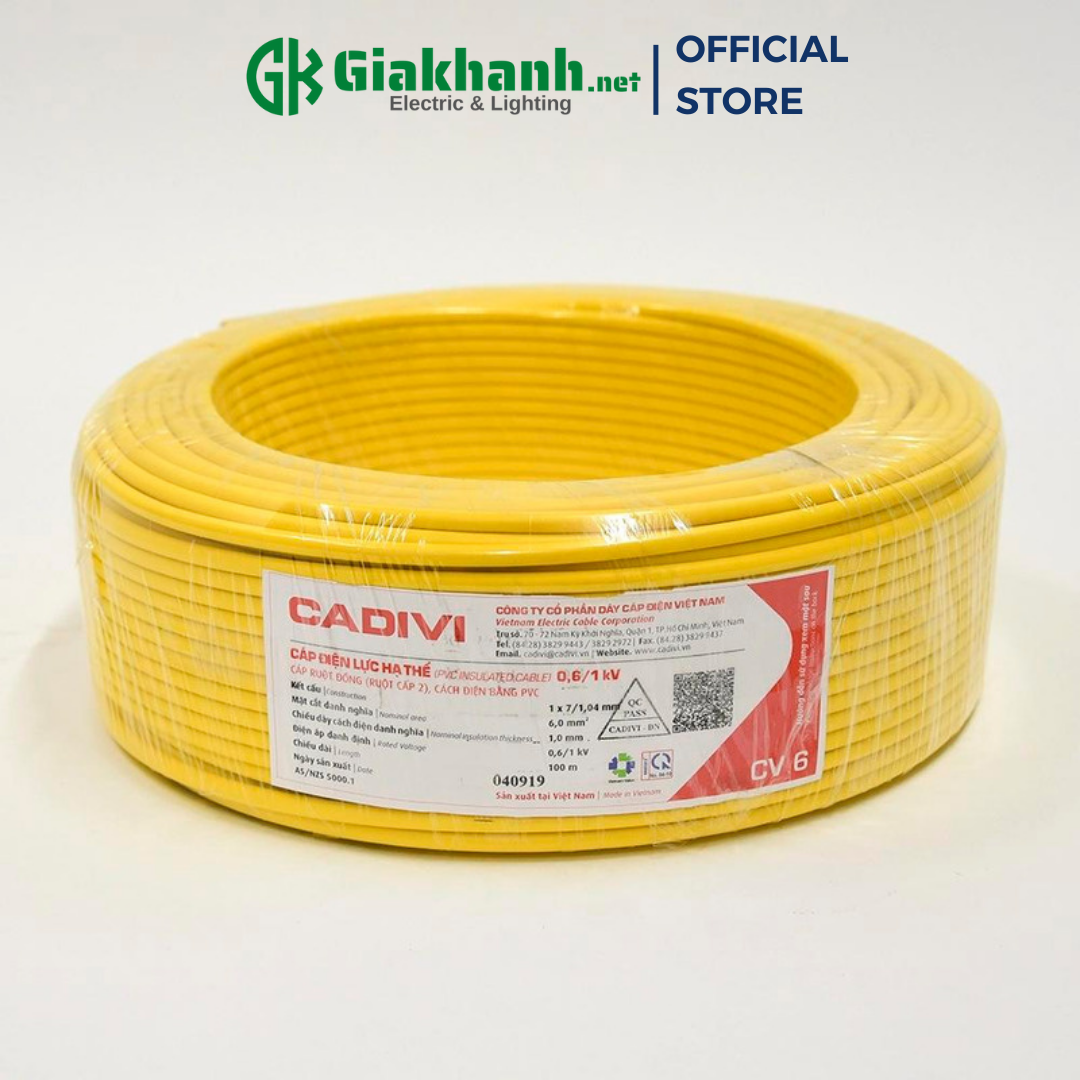 1 core, 1 layer insulated cadivi cv 6.0 - 0,6/1kv 6.0 mm2 single wire
