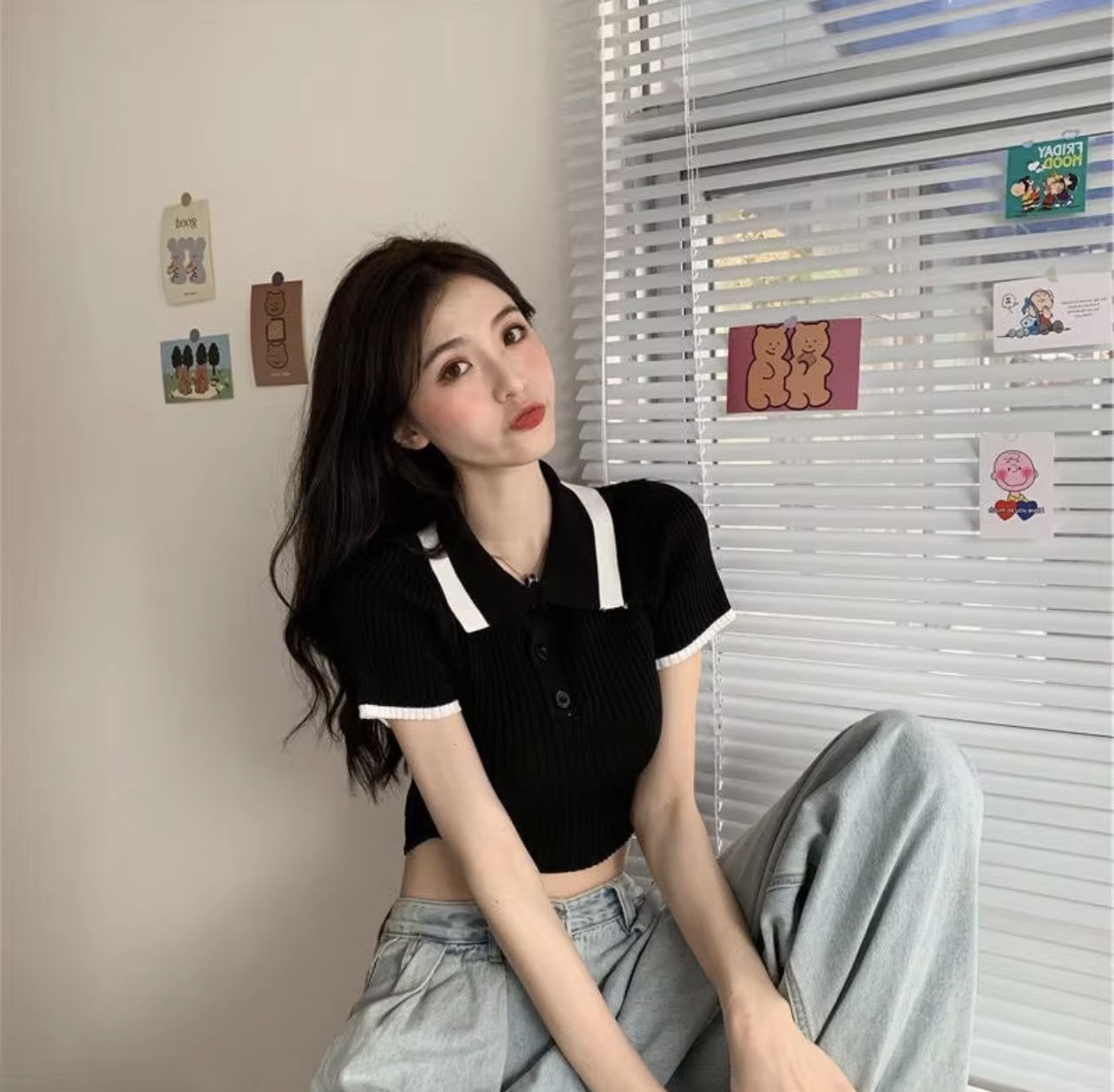 Áo Thun Nữ Áo Kiểu Nữ Cổ Lá Phối Nút Vải Gân Co Giãn Tốt Ôm Body mềm mịn mát phối đồ siêu xinh đi cafe đi chơi đều xinh