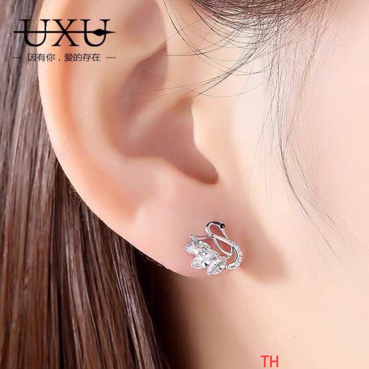 Bông tai nữ bạc ta hình thiên nga MS47