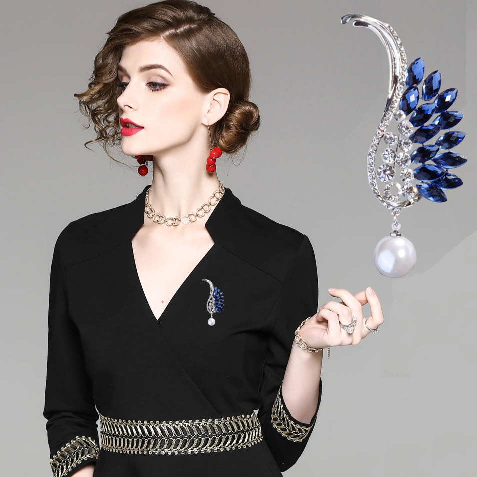 Trâm Cài Áo Nữ Đính Đá Hình Cánh Hạc TCA01 – Màu Xanh