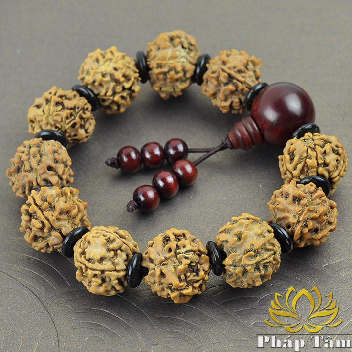 Vòng Tay Phong Thủy Hạt Bồ Đề Kim Cang Vàng Tây Tạng Cao Cấp Đầu Hồng Mộc - Pháp Tâm