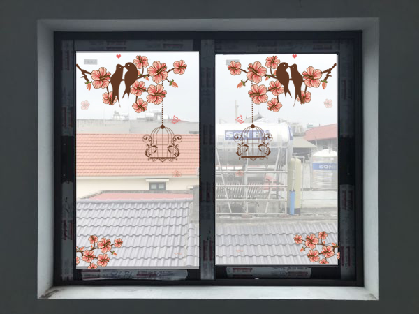 Decal dán kính mờ cao cấp - Hoa anh đào 3D(Ngang 60 x cao 1m2)