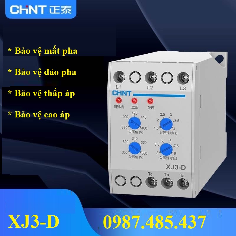 Bảo vệ mất pha 3 PHA XJ3-D Chint, XJ3-G bảo vệ mất pha lệch pha đảo pha điện 3 pha