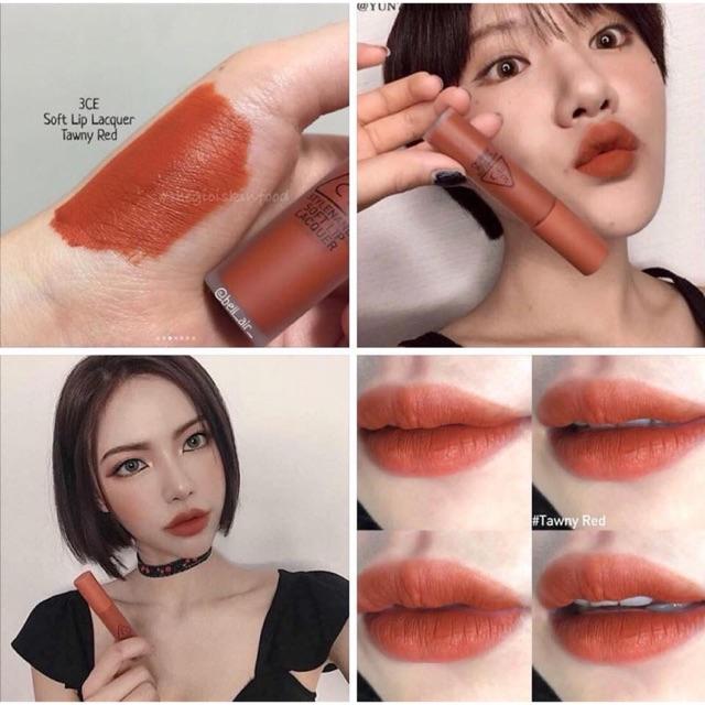 Son kem lì 3CE Soft Lip Lacquer #Tawny Red (Cam đất) CAM KẾT CHUẨN AUTH