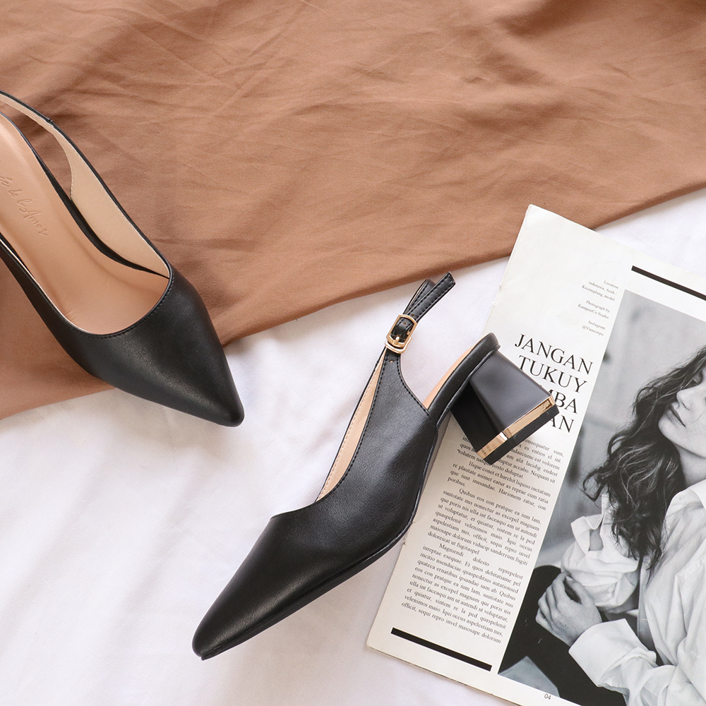 Giày cao gót nữ 5p mũi nhọn gót đế vuông dáng slingback bít mũi thời trang công sở đẹp bAimée & bAmor - MS1675