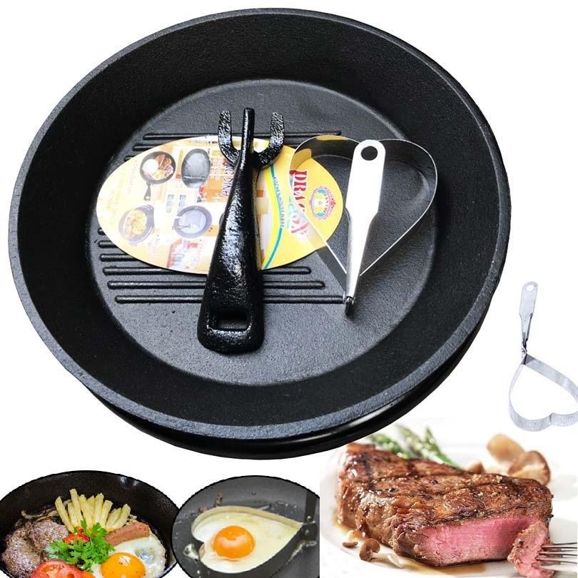 Bộ chảo gang tròn chống dính bít tết Dragon sử dụng dược cho tất cả các loại bếp,bếp ga,bếp điện,bếp từ,bếp than ( tặng khuôn chiên trứng trái tim )-( chất lượng,uy tín Việt là trên hết)