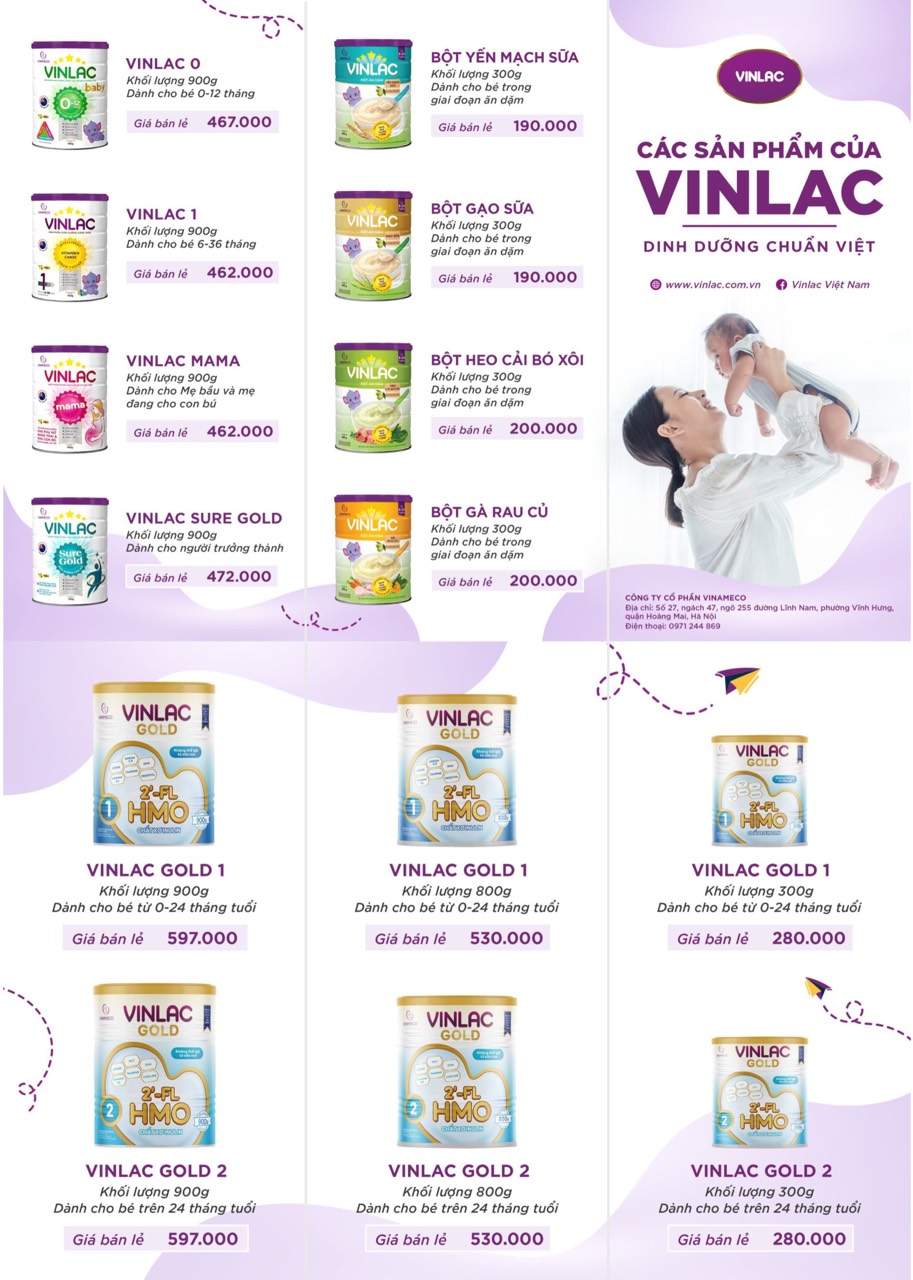 Sữa bột Vinlac Gold số 2 800g