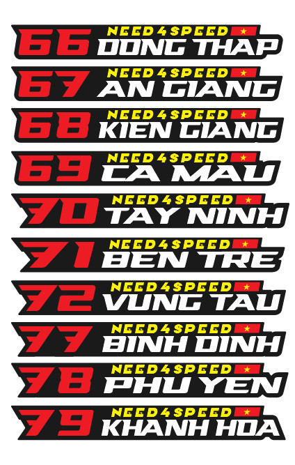 TEM DECAL PHẢN QUANG NEED 4 SPEED 63 TỈNH THÀNH ÔTÔ, XE MÁY