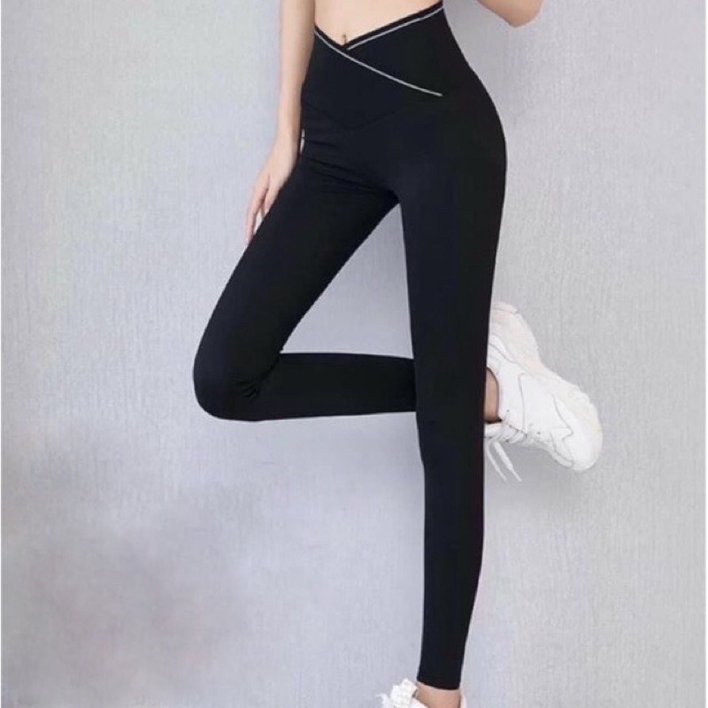 Quần legging nữ lưng cao gen bụng cạp chéo
