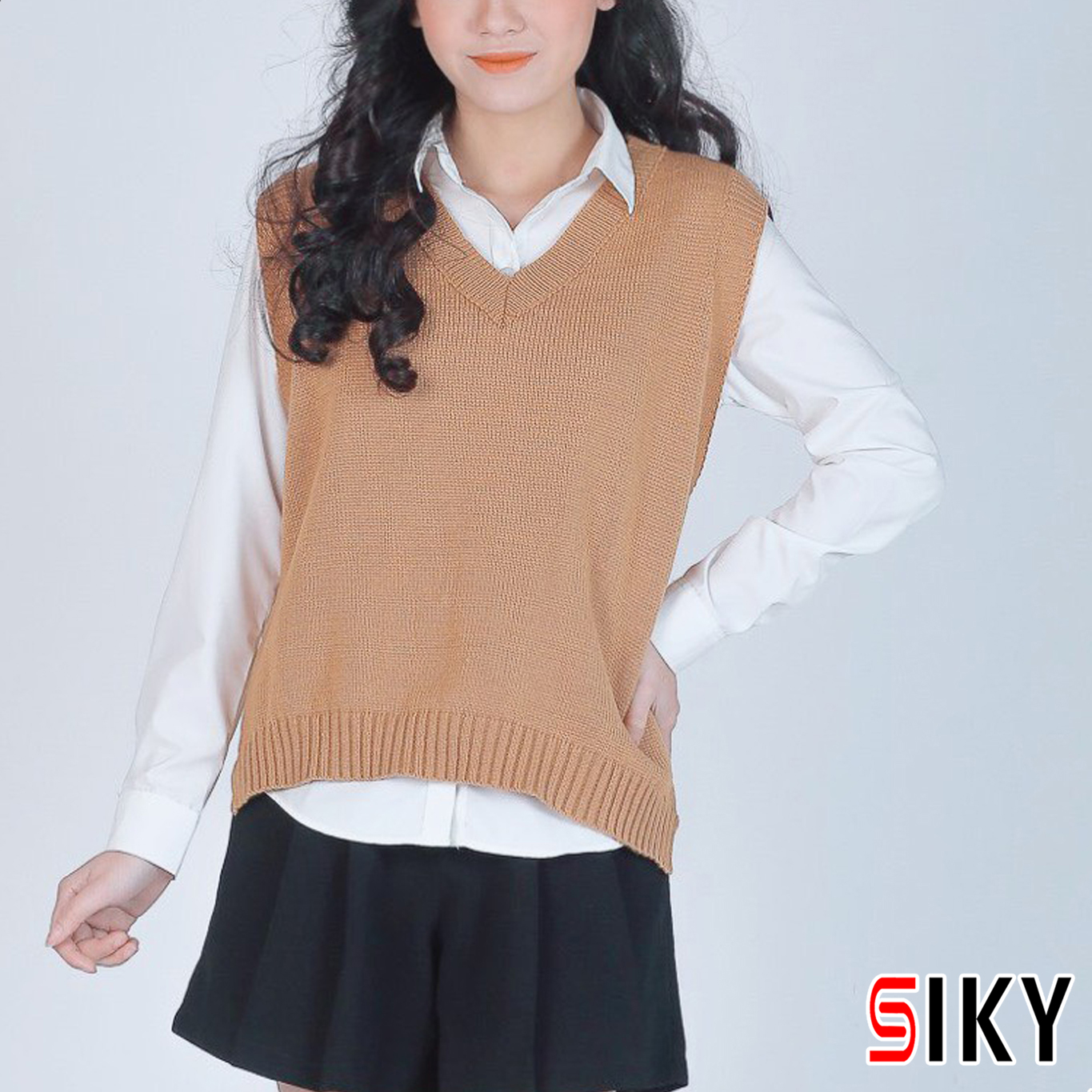 Áo gile len nữ SIKY trơn cổ tim phong cách hàn quốc - GL01