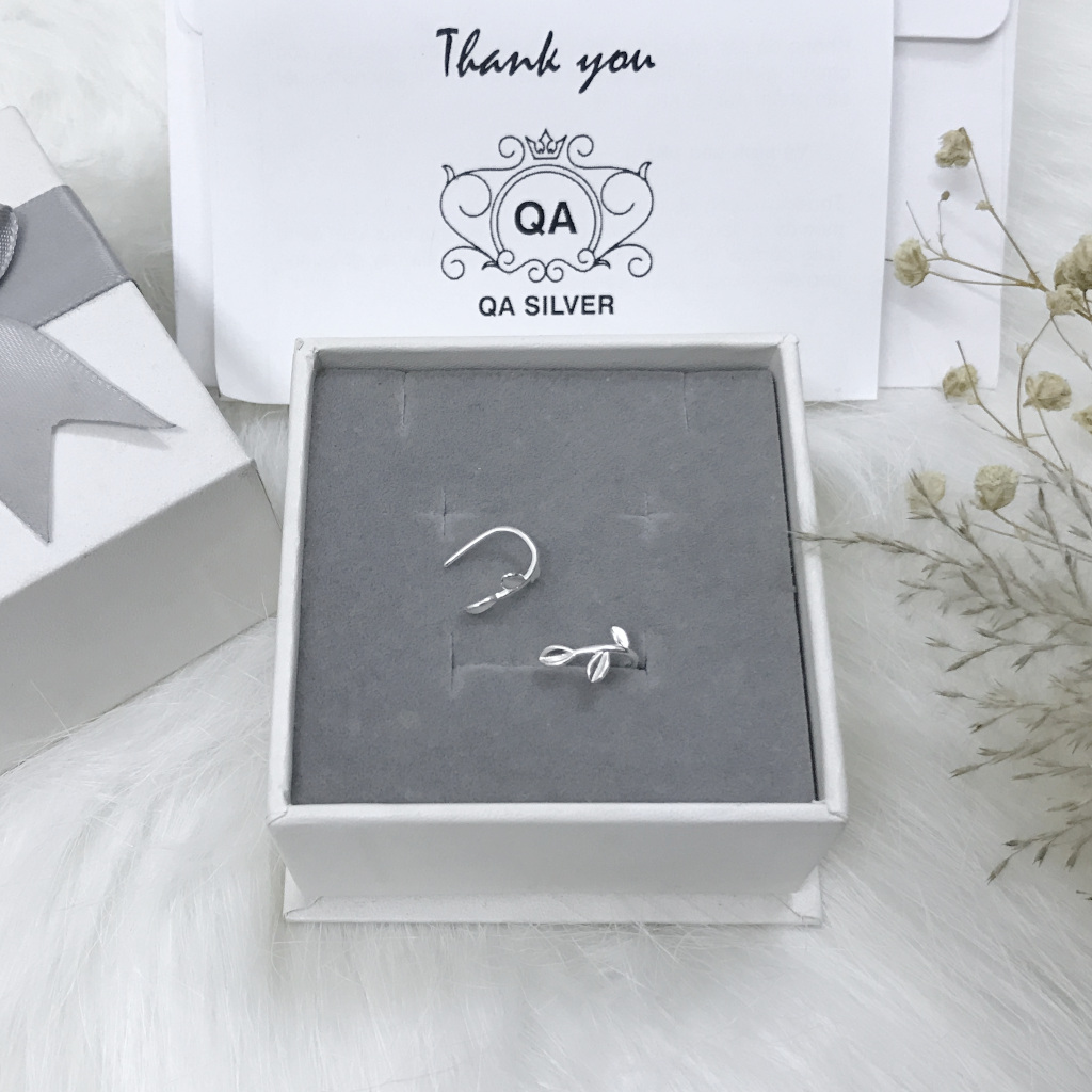 Khuyên tai bạc 925 lá oliu móc bông nguyệt quế nữ kẹp vành S925 LEAF QA SILVER Earrings EA170512