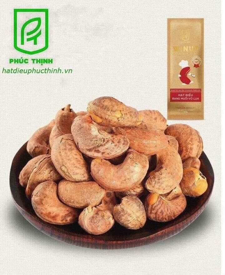 Hạt điều rang muối nguyên hạt còn vỏ lụa 500g - Phúc Thịnh