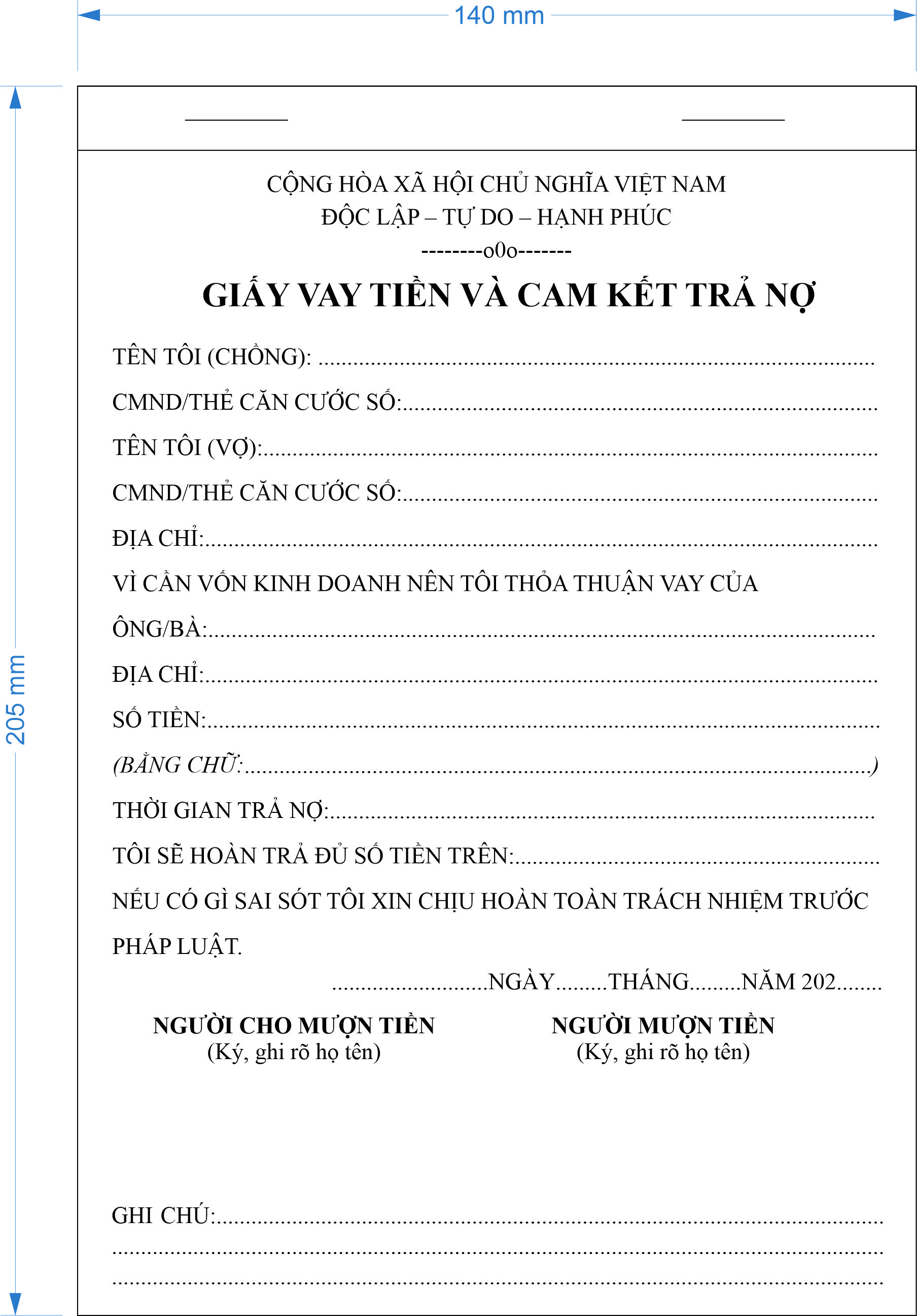 Giấy Vay Tiền Và Cam Kết Trả Nợ