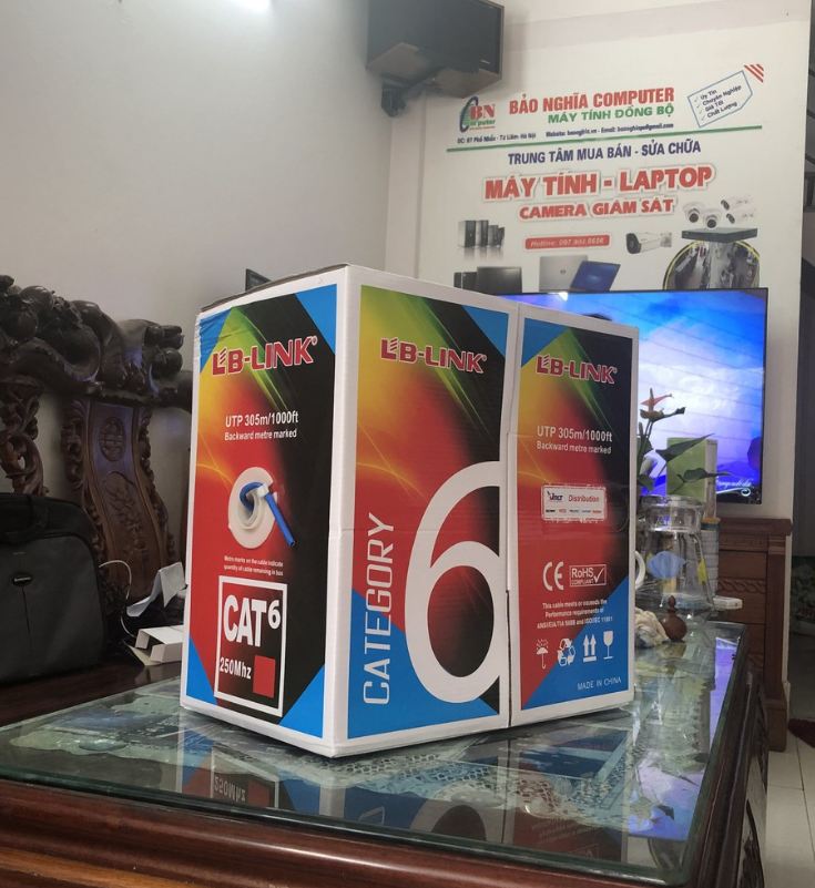 Dây mạng Cat 6 Lb-Link cuộn màu trắng/ xanh, dài 305m