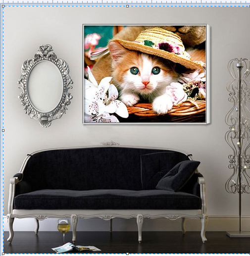 Tranh đính đá Mèo dễ thương kt 61x50 cm CHƯA ĐÍNH