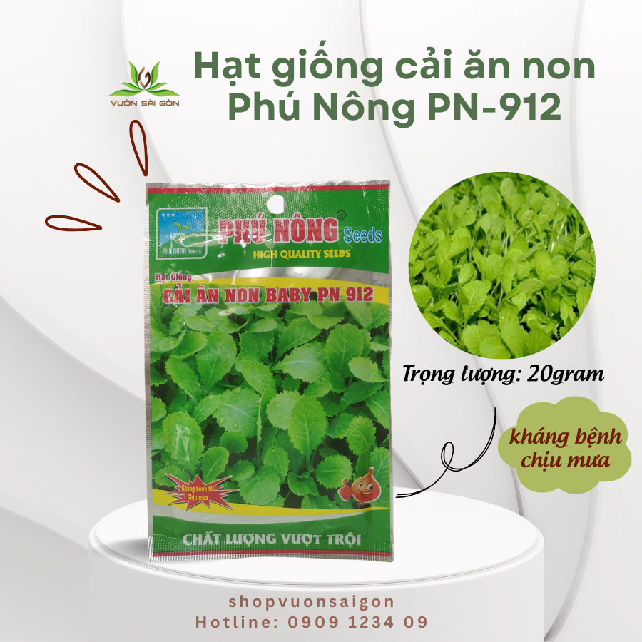 Hạt giống cải xanh ăn non Phú Nông,  hạt giống chắc khỏe, tỉ lệ nẩy mầm cao (Vườn Sài Gòn)