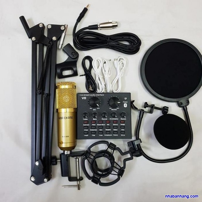 Trọn Bộ Hát Thu Âm Sound-Card V8 + Micro BM900 Live Stream Oneline Tại Nhà - Bộ hát karaoke livestream giá rẻ - Combo Mic Livestream Hát Karaoke Chỉnh Giọng Chuyên Nghiệp