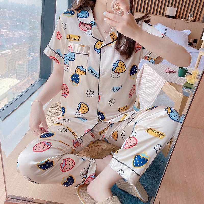 Đồ bộ Pyjama lụa Latin, đồ bộ Pijama lụa Latin nữ quần dài (Dâu)
