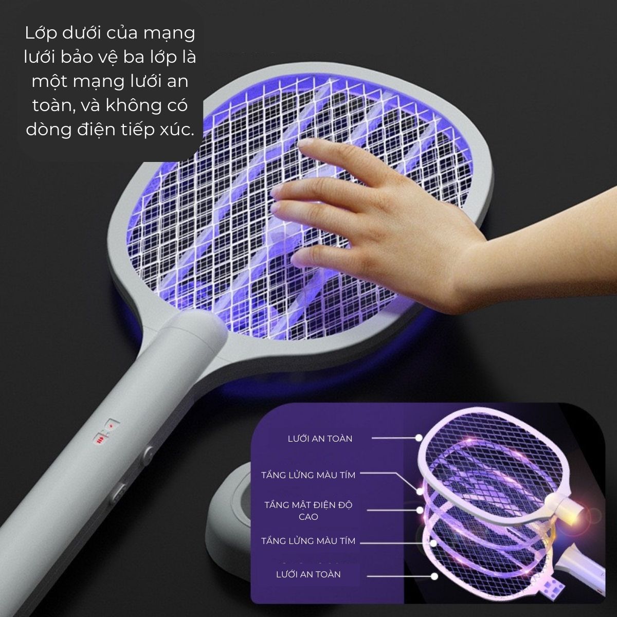 Vợt muỗi thông minh tự động 2 chế độ, Sử dụng ánh sáng thu hút muỗi, Pin lithium dung lượng cao