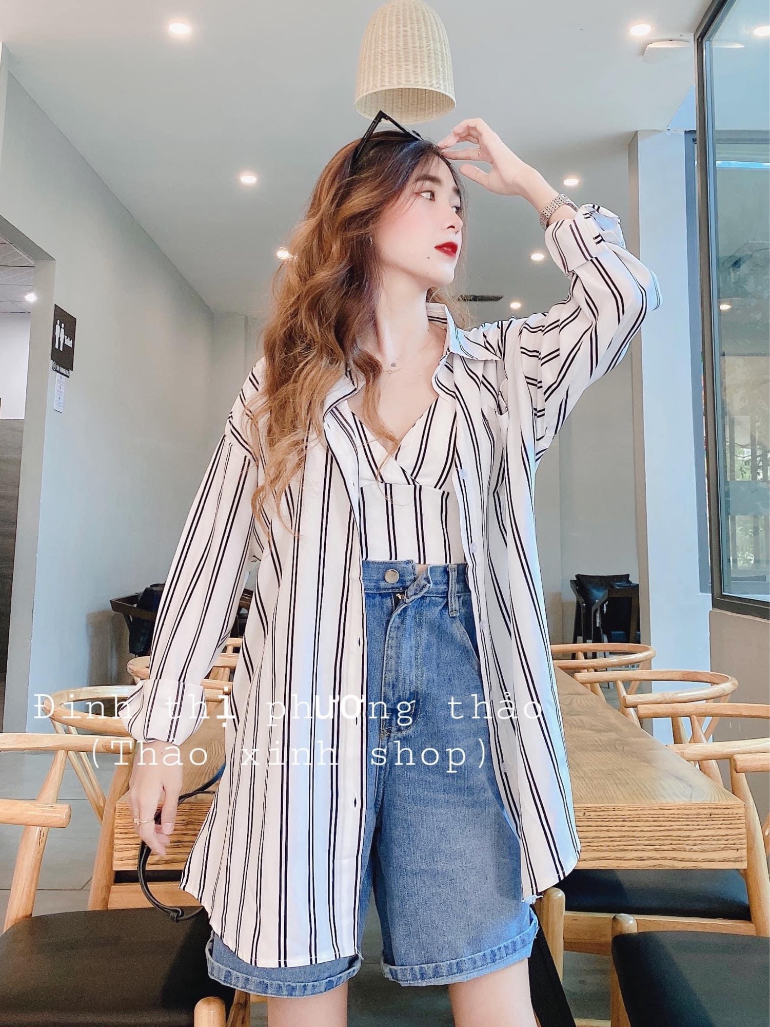 Set Quần Ngố Đai Nút + Set 2 Món Sơ Mi Sọc ( co mút ngực)