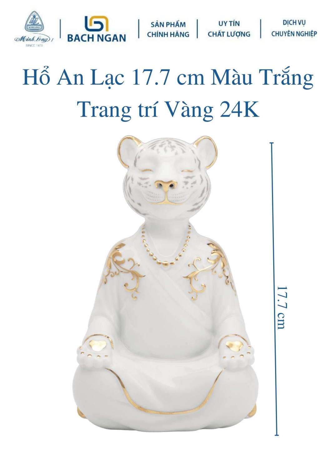 Tượng Hổ An Lạc Minh Long 17.7 cm Trang trí Vàng 24K Nhiều Màu dùng trang trí nhà cửa, nội thất, tặng quà tết