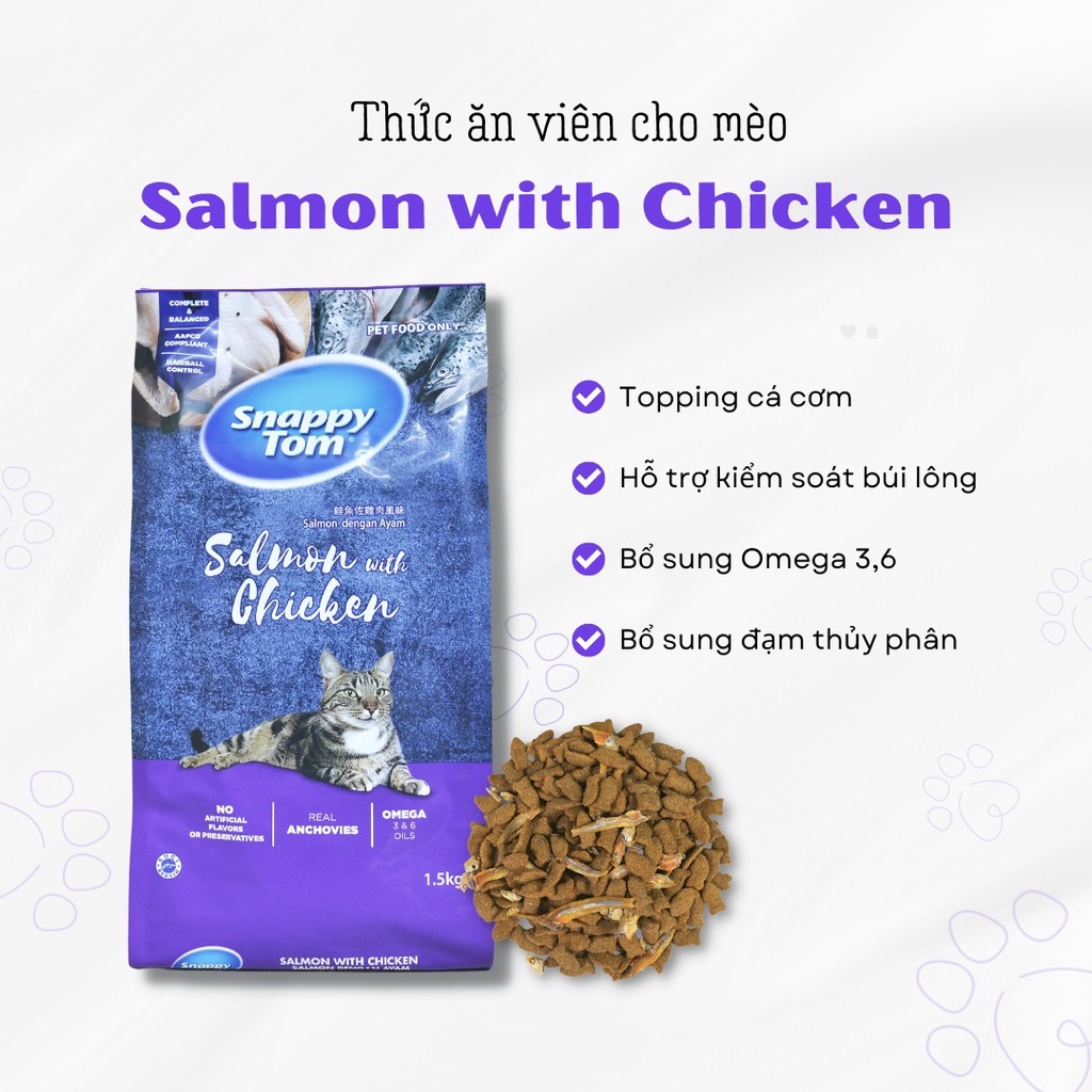 Thức ăn hạt snappy tom mix cá cơm thật túi 1,5kg
