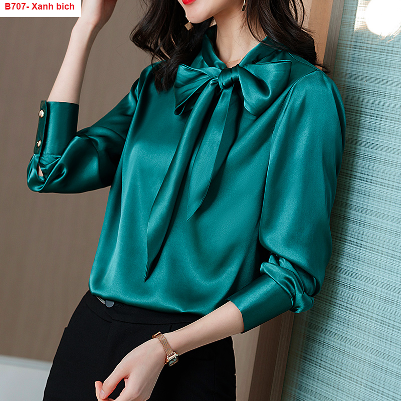[HCM]B707-Áo lụa satin cột nơ