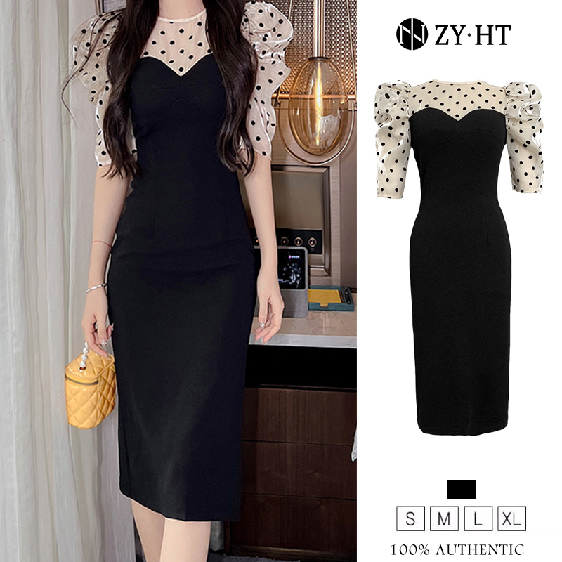 ZYHT eravogue Đầm nữ Váy tay phồng ôm vừa vặn và mỏng manh Mới Polka Dot Organza Váy Pháp chắp vá 10065