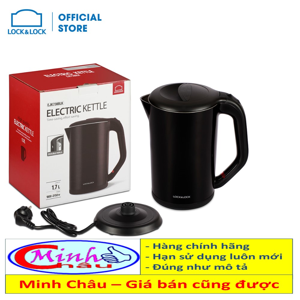 Ấm đun siêu tốc Lock&Lock Electric Kettle 1.7L EJK738 (Màu đen)